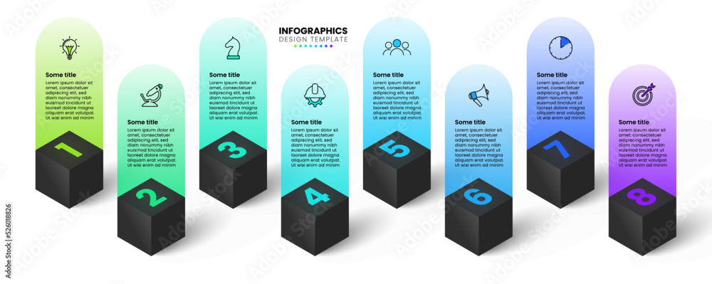 Poster infographic template. 3d cubes with numbers and 8 steps