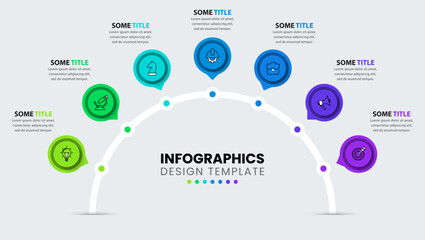 Infographic template. Semicircle with 7 steps and icons