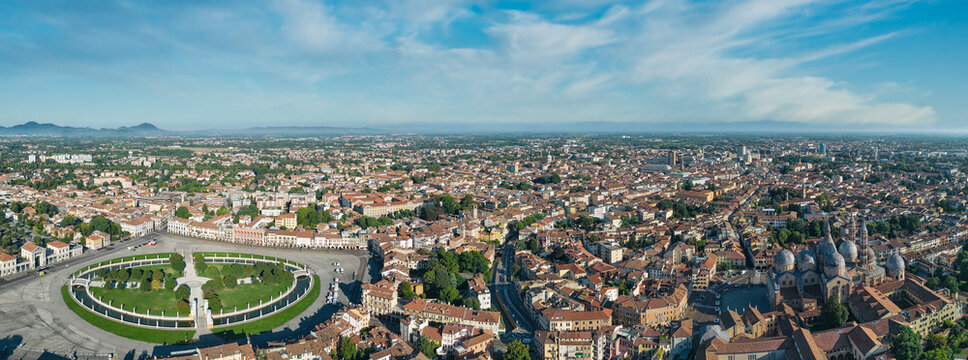 Aerial shot Prato della Valle. Padua, Veneto, Italy.