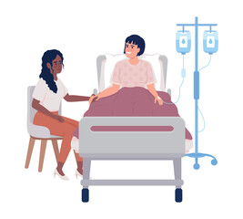 Woman visiting ill friend at hospital semi flat color vector characters. Editable figures. Full body people on white. Medicine simple cartoon style illustrations for web graphic design and animation