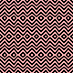Abstract geometric pattern with black stripes lines in connected like wave and flower on pink background
