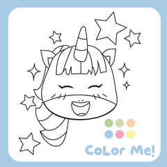 Coloring unicorn worksheet for children. Educational printable worksheet. Motor skills for children. Vector illustrations. 