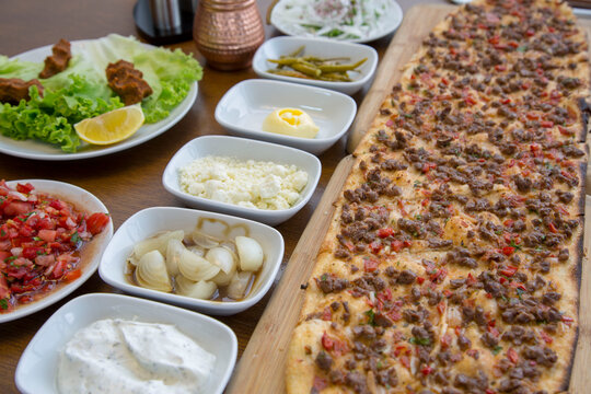 Turkey Pizza Lahmacun stock photo