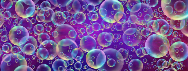 Vibrant multicoloured bubble background - wide multi layered and multicoloured bubbles in different sizes with a rich magenta purple background
