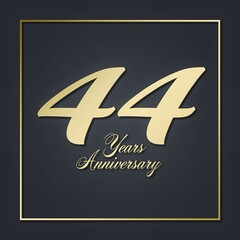 44 forty-four Years anniversary design golden black. wedding business