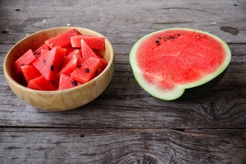 Watermelon summer fruit on wood background