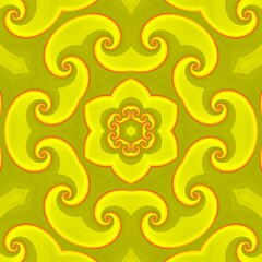 smooth connected spiral design red edged yellow shape on a green yellow plain background