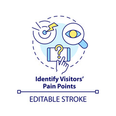 Identify visitors pain points concept icon. Mobile first key element abstract idea thin line illustration. Isolated outline drawing. Editable stroke. Arial, Myriad Pro-Bold fonts used