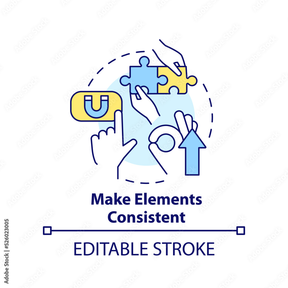 Aufkleber make elements consistent concept icon. website design. mobile first key element abstract idea thin l