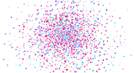 Multicolored pattern with geometric elements on isolated white. Colorful background with confetti. Holiday texture from glitters. Luxury colored frame. Print for banner, flyer, poster and textile