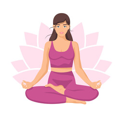 Yoga young woman, card concept. Beautiful girl in a suit doing yoga. Healthy lifestyle. Poster. Template. Illustration isolated on a white background.