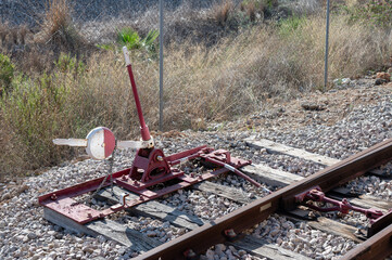lever of the change of needles of the train tracks