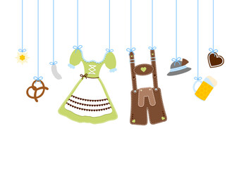 Gerade Hängende Oktoberfest Symbole Hut Grün Braun