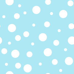 Seamless pattern white polka dots on blue background