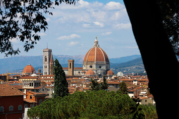 Obraz premium Beautiful view of the picturesque city of Florence and the Basilica di Santa Maria del Fiore (Basilica of Saint Mary of the Flower). Florence, Central Italy, Tuscany region