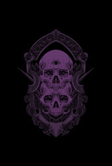 Skull with eye and ornament temple vector illustration