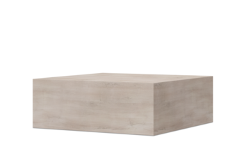 Wooden podium on transparent background. Elegant podium for product, cosmetic presentation. Simple mock up. Pedestal or platform for beauty products. PNG file. 3D rendering.