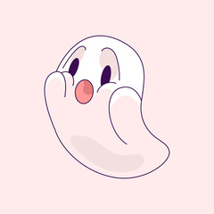 Hand-drawn abstract funny cute comic book ghost. Image of a frightened spirit