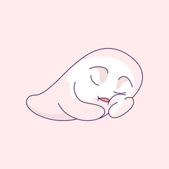 Hand-drawn abstract funny cute comic book ghost. Image of a sleeping spirit