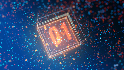 3D Futuristic circuit background. Motion graphic for abstract data center, server, internet, speed. Futuristic HUD tunnel. Display screens for tech titles and background, tech headline. 3D rendering