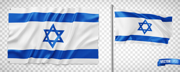 Vector realistic illustration of Israeli flags on a transparent background. - 526033669