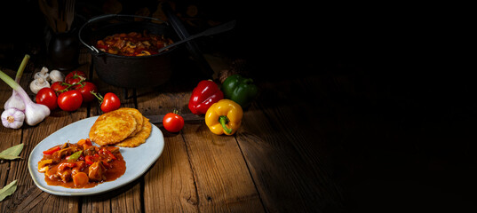 Hungarian goulash with potato pancakes