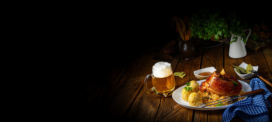 pork knuckle with sauerkraut and sweet mustard