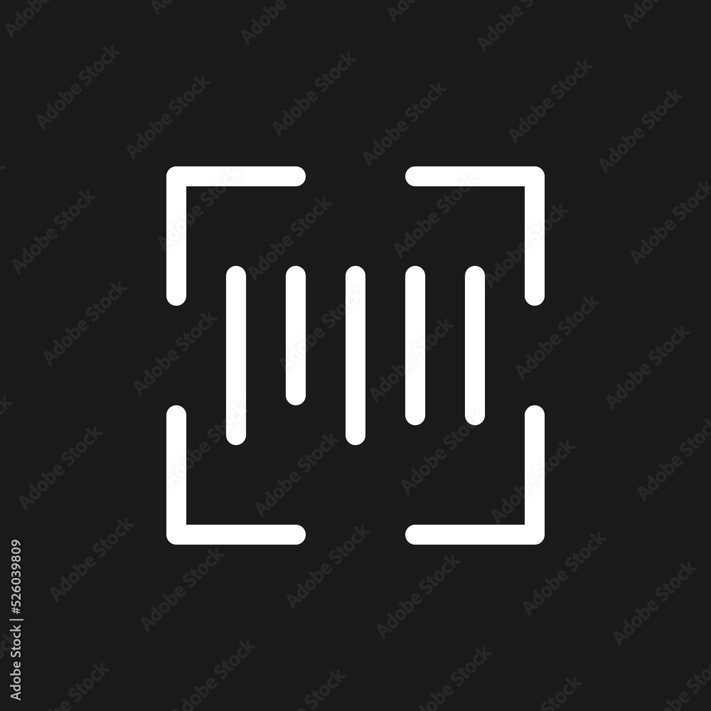 Poster scanning barcode dark mode glyph ui icon. inventory management. user interface design. white silhoue