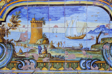 Detail of decorations of Santa Chiara Cloister in Naples, Italy