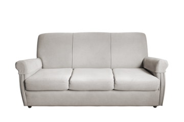 Three seater gray sofa with armrests isolated