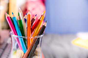 Fototapeta premium Close-up view of bunch of the colored pencil