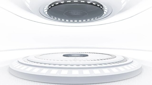 Technology element animation seamless loop. Power podium empty stage. Futuristic and innovation background concept, 3D render.
