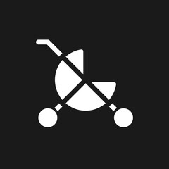 Baby carriage dark mode glyph ui icon. Children goods department. User interface design. White silhouette symbol on black space. Solid pictogram for web, mobile. Vector isolated illustration