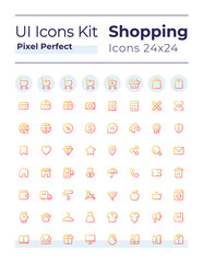 Fototapeta na wymiar E commerce pixel perfect gradient linear ui icons set. Retail shop. Purchasing experience. Line contour user interface symbols. Modern style pictograms. Vector isolated outline illustrations
