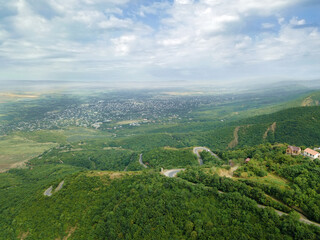 Fototapeta na wymiar Beautiful view of the Alazani valley on a summer day, view from a drone. Georgia, Kakheti region