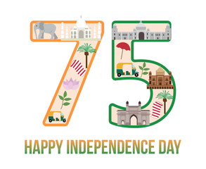 illustration of 75 banner with Indian flag for Independence Day of India on 15th August.