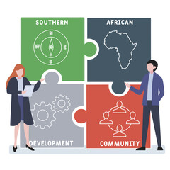 SADC -  southern african development community  acronym. business concept background. vector illustration concept with keywords and icons. lettering illustration with icons for web banner, flye