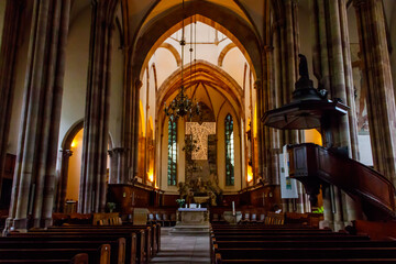Fototapeta na wymiar Interior of St. Thomas church in Strasbourg, France