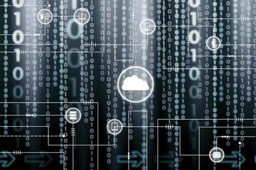 Cloud computer and online data storage with tacit intelligent sharing software. Concept of smart digital transformation and technology disruption that changes global trends in new information era .