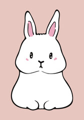 Cute white rabbit on pink background