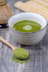 Traditional Japanese green tea matcha close-up