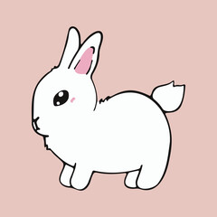 Cute white rabbit on pink background