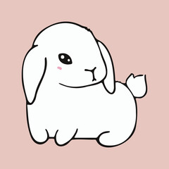 Cute white rabbit on pink background