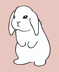 Cute white rabbit on pink background