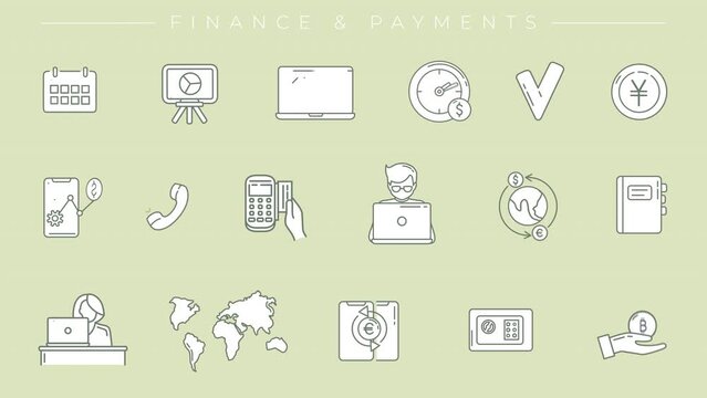 Set of Finance and Payments line icons on the alpha channel.