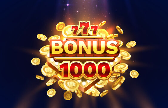 Casino slots machine winner, jackpot fortune bonus 1000, 777 win banner. Vector