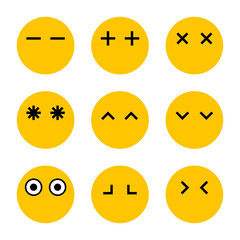 Set of yellow emojis with many emotions and themes.