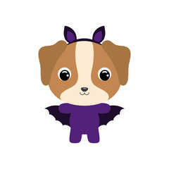 Cute little Halloween dog in a bat costume. Cartoon animal character for kids t-shirts, nursery decoration, baby shower, greeting card, invitation, house interior. Vector stock illustration