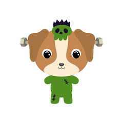 Obraz na płótnie Canvas Cute little Halloween dog in a Frankenstein costume. Cartoon animal character for kids t-shirts, nursery decoration, baby shower, greeting card, invitation. Vector stock illustration