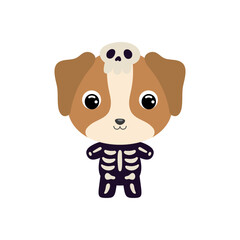Cute little Halloween dog in a skeleton costume. Cartoon animal character for kids t-shirts, nursery decoration, baby shower, greeting card, invitation, house interior. Vector stock illustration